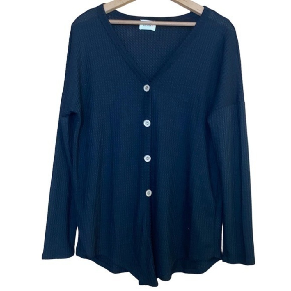 Bibi waffle weave knit pullover black top black small NWOT